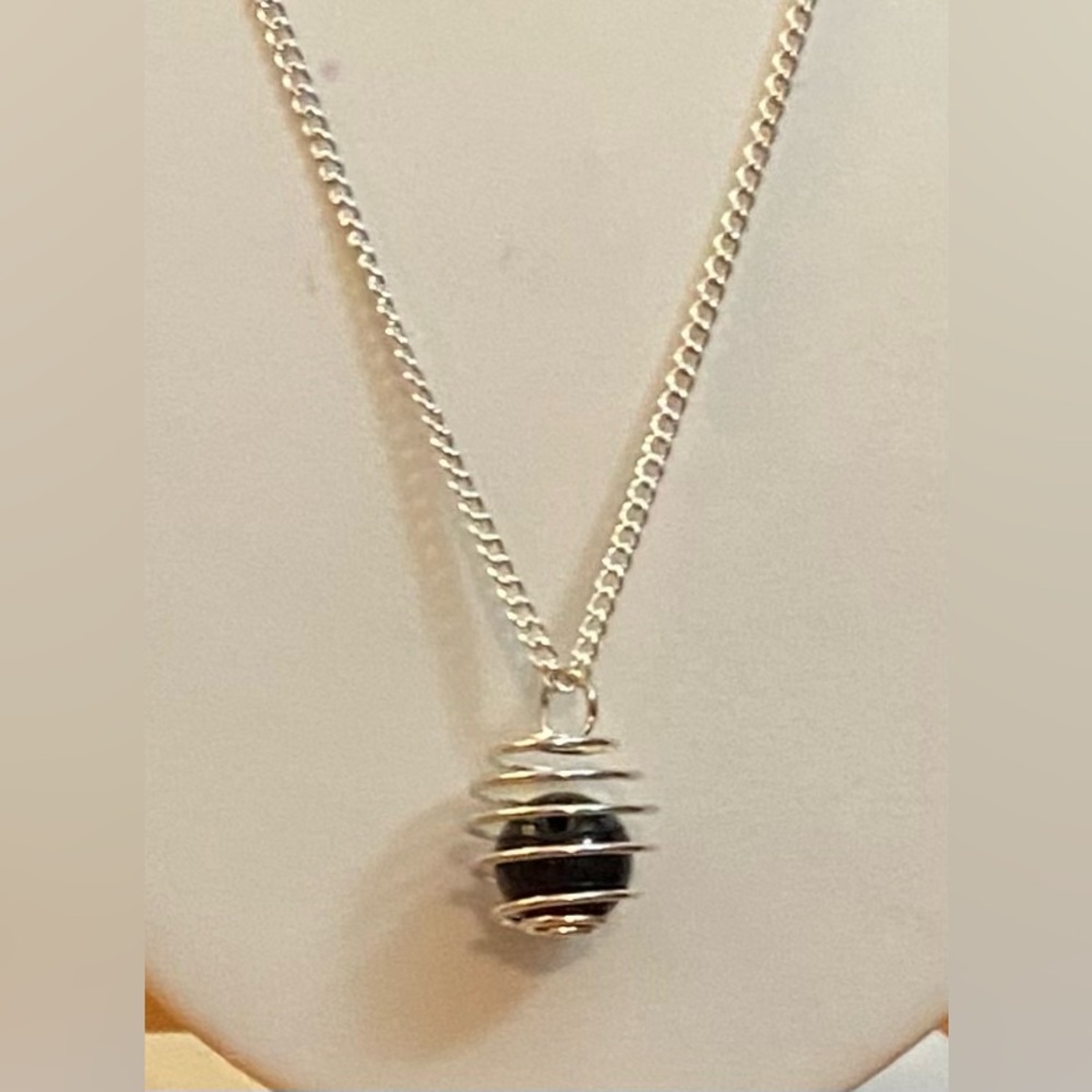 NEW Black Agate Crystal in a Cage necklace